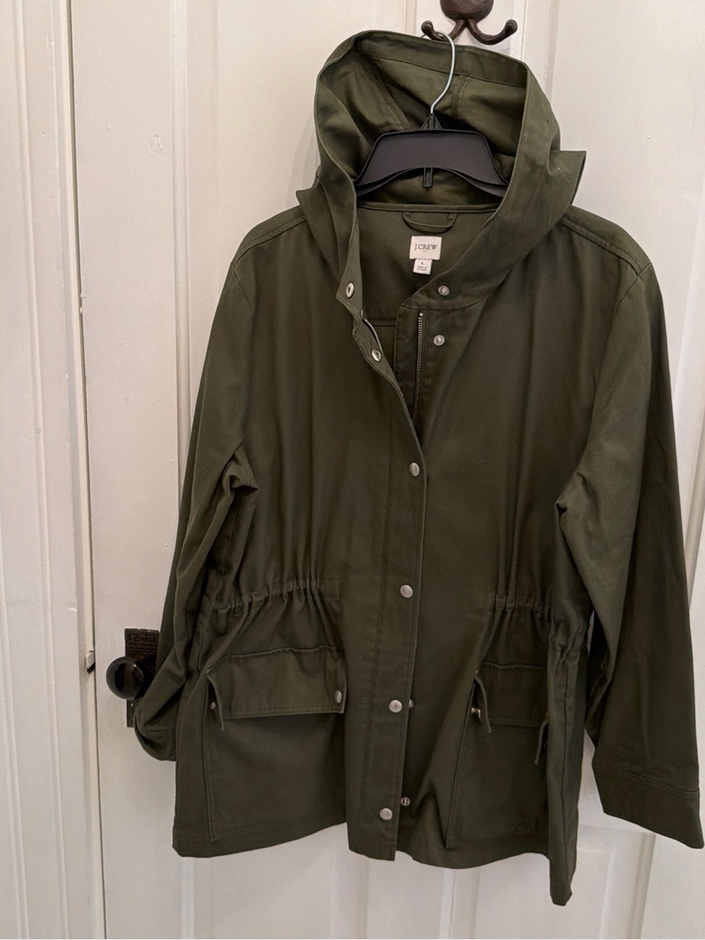 J.Crew Women's L Olive Green Hooded Utility Field Jacket Cotton Drawstring